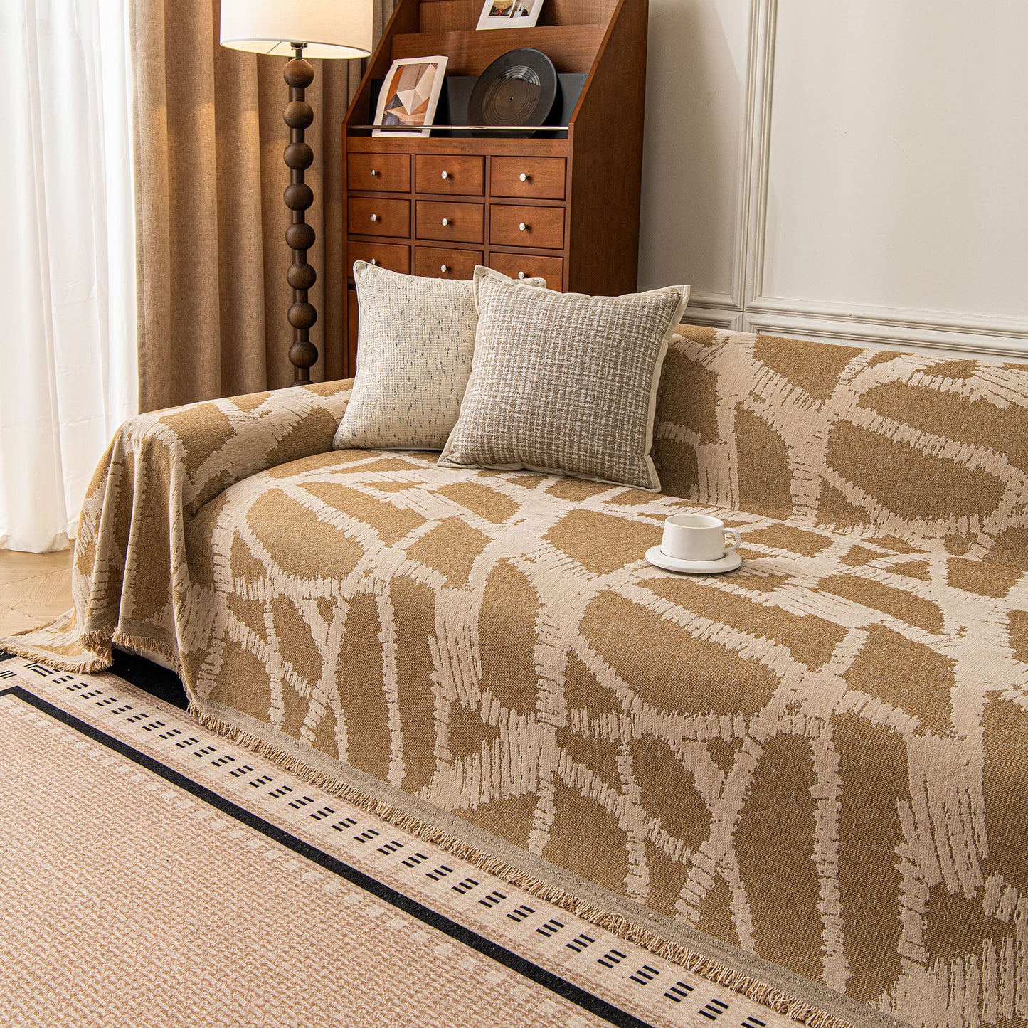 Modern Chenille Bold Abstract Pattern Sofa Cover, Artistic Decorative Furniture Cover