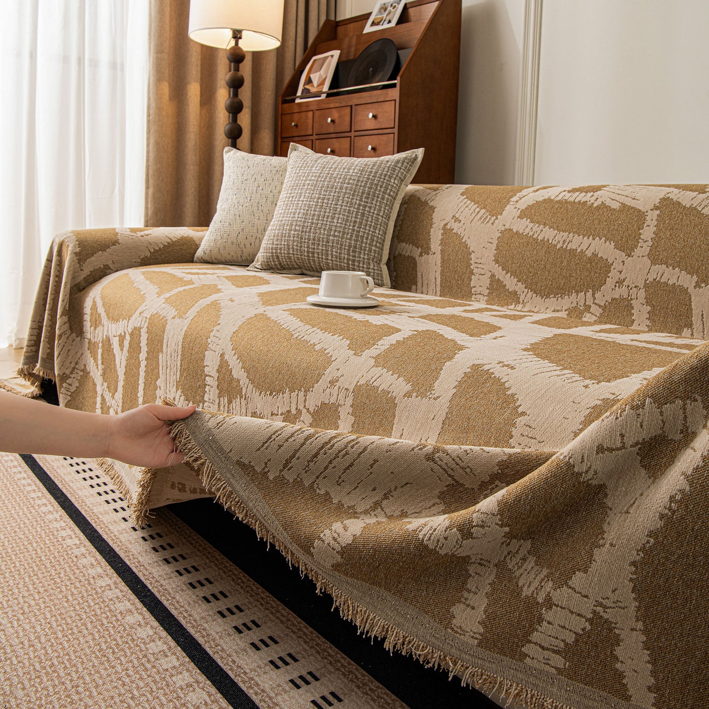 Modern Chenille Bold Abstract Pattern Sofa Cover, Artistic Decorative Furniture Cover