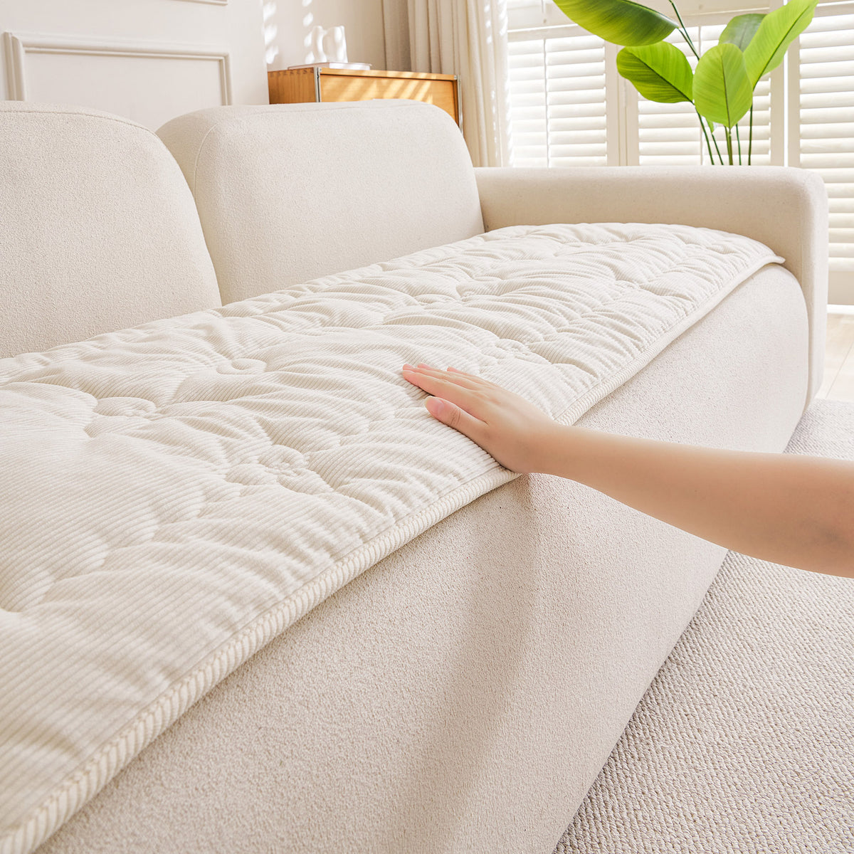 Quilted Corduroy Couch Topper, Non-Slip Soft Padded Sofa Protector Cover for Pets, Kids