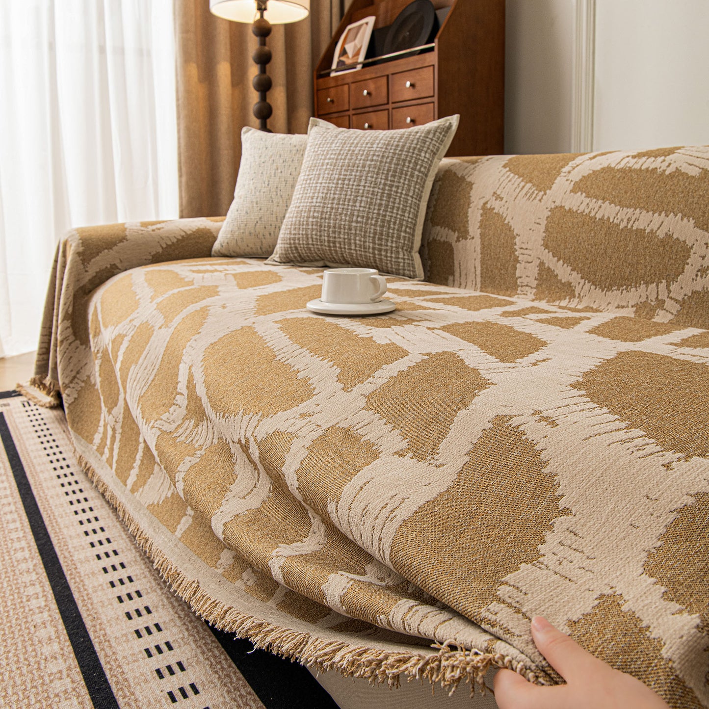 Modern Chenille Bold Abstract Pattern Sofa Cover, Artistic Decorative Furniture Cover