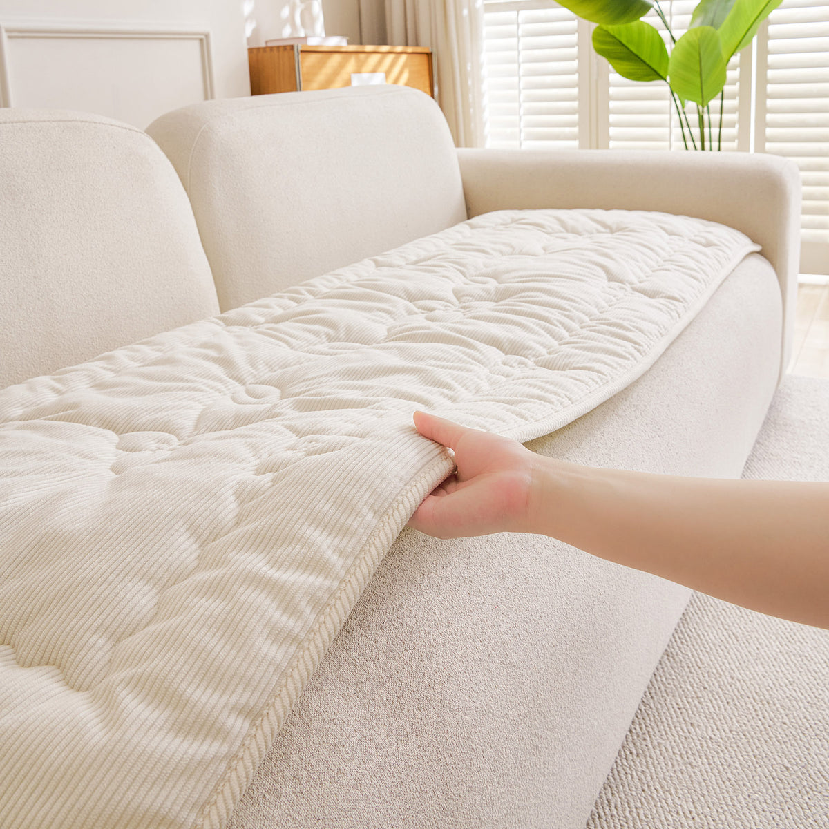 Quilted Corduroy Couch Topper, Non-Slip Soft Padded Sofa Protector Cover for Pets, Kids