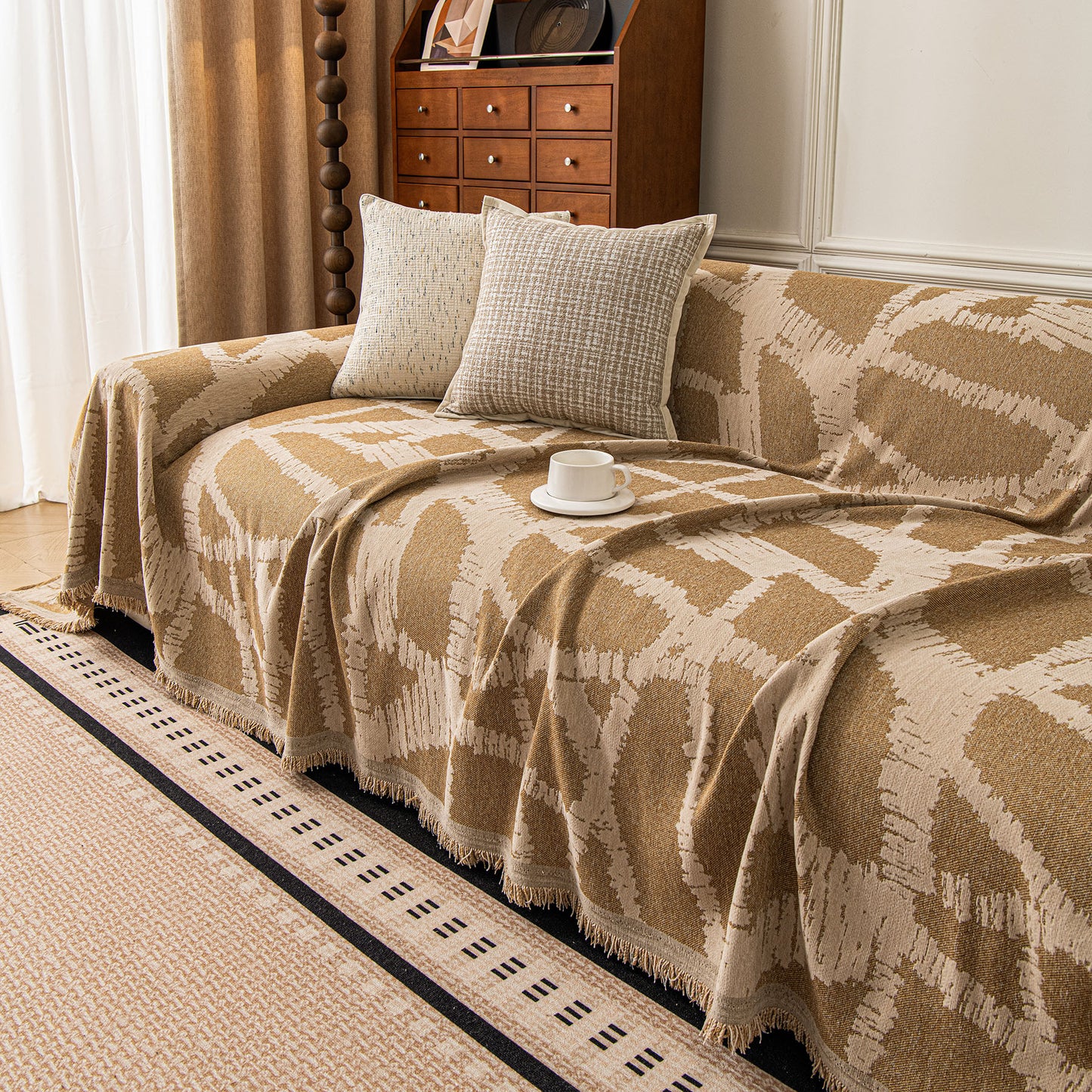 Modern Chenille Bold Abstract Pattern Sofa Cover, Artistic Decorative Furniture Cover