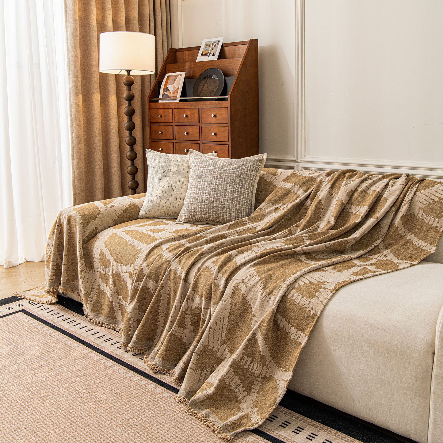 Modern Chenille Bold Abstract Pattern Sofa Cover, Artistic Decorative Furniture Cover