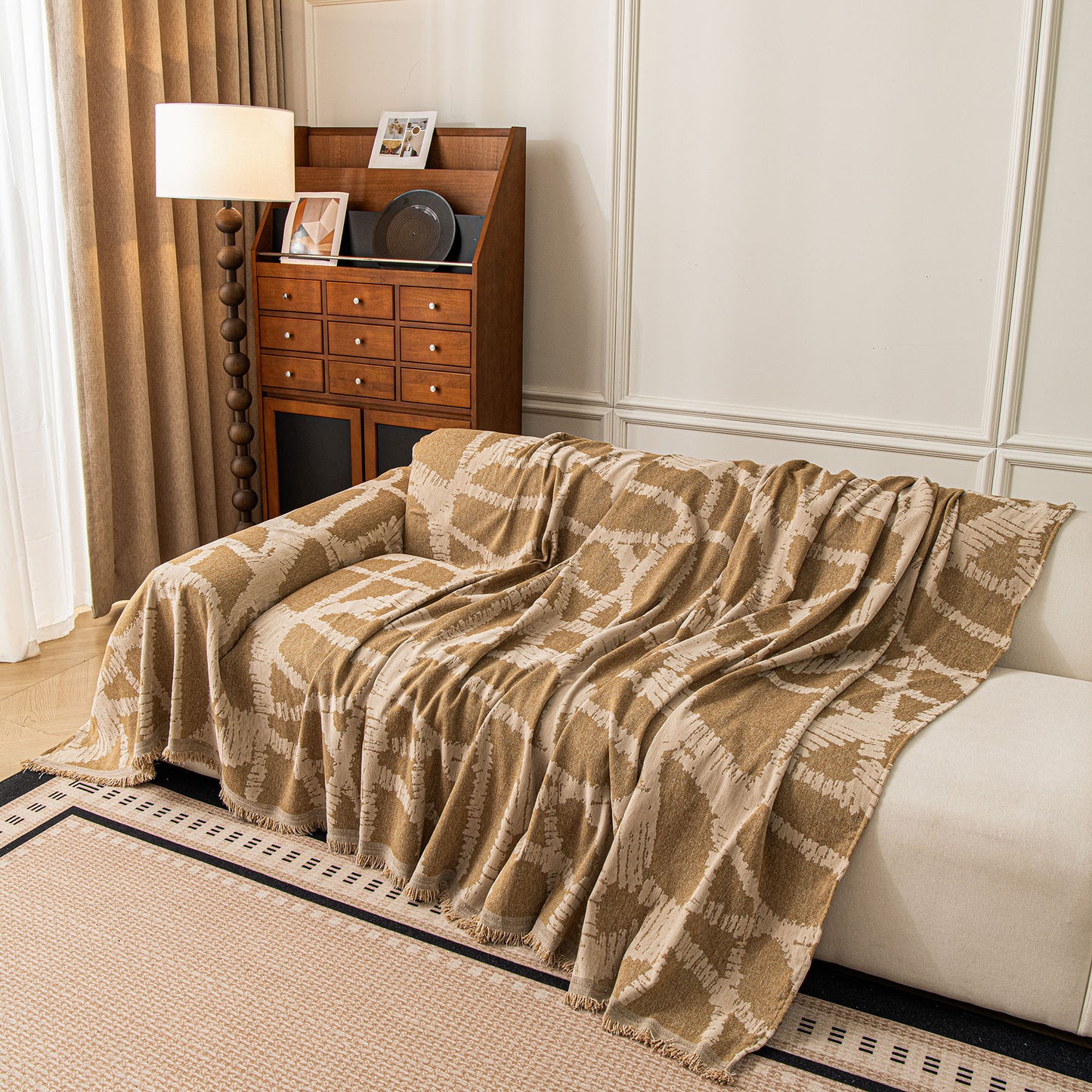 Modern Chenille Bold Abstract Pattern Sofa Cover, Artistic Decorative Furniture Cover