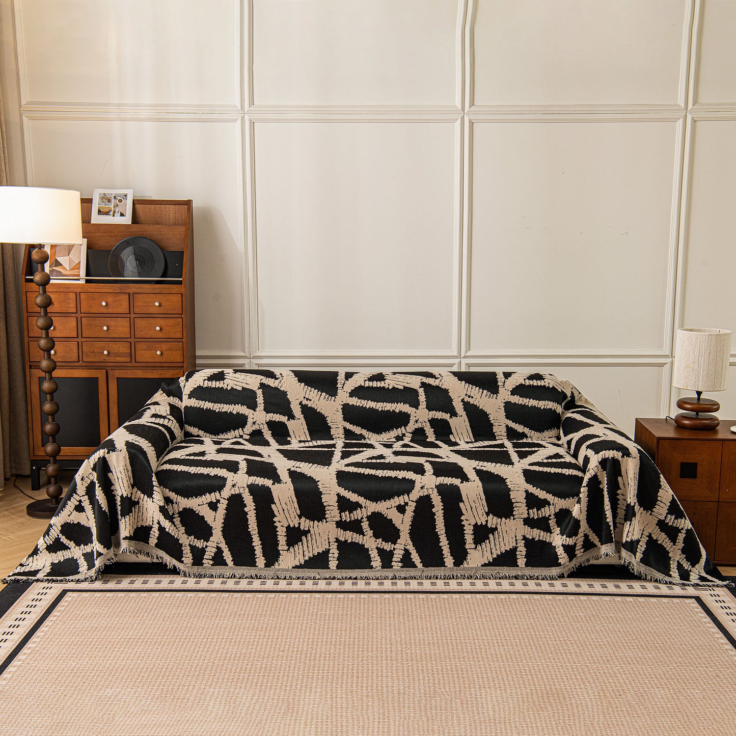 Modern Chenille Bold Abstract Pattern Sofa Cover, Artistic Decorative Furniture Cover