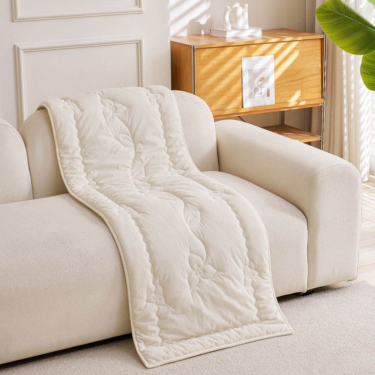 Quilted Corduroy Couch Topper, Non-Slip Soft Padded Sofa Protector Cover for Pets, Kids