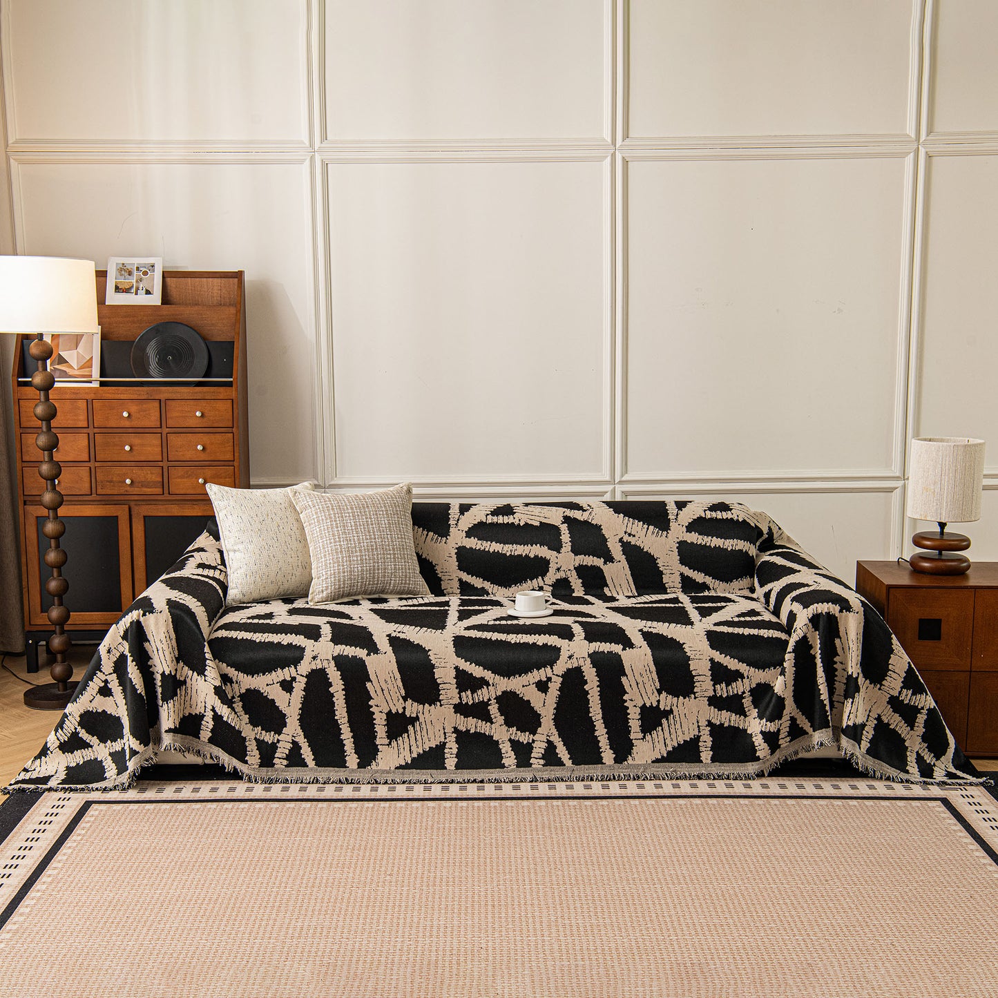 Modern Chenille Bold Abstract Pattern Sofa Cover, Artistic Decorative Furniture Cover