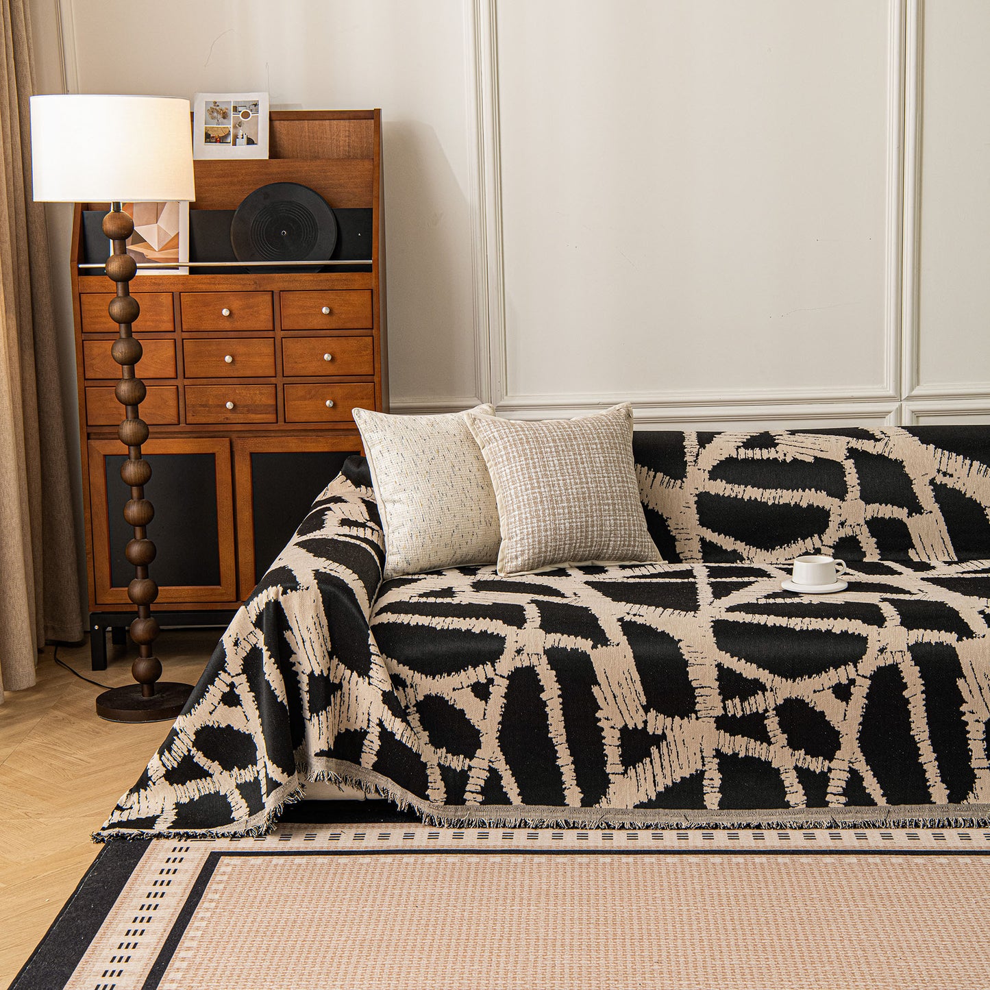 Modern Chenille Bold Abstract Pattern Sofa Cover, Artistic Decorative Furniture Cover