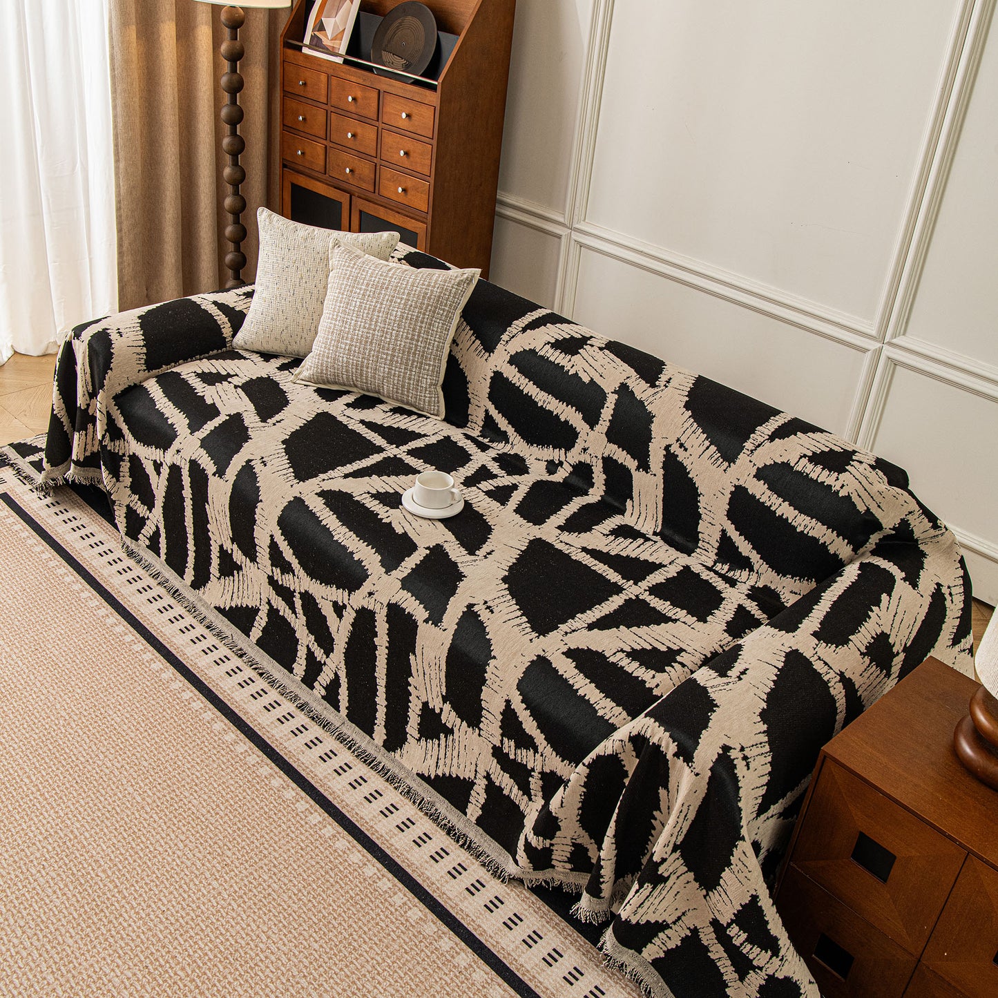 Modern Chenille Bold Abstract Pattern Sofa Cover, Artistic Decorative Furniture Cover