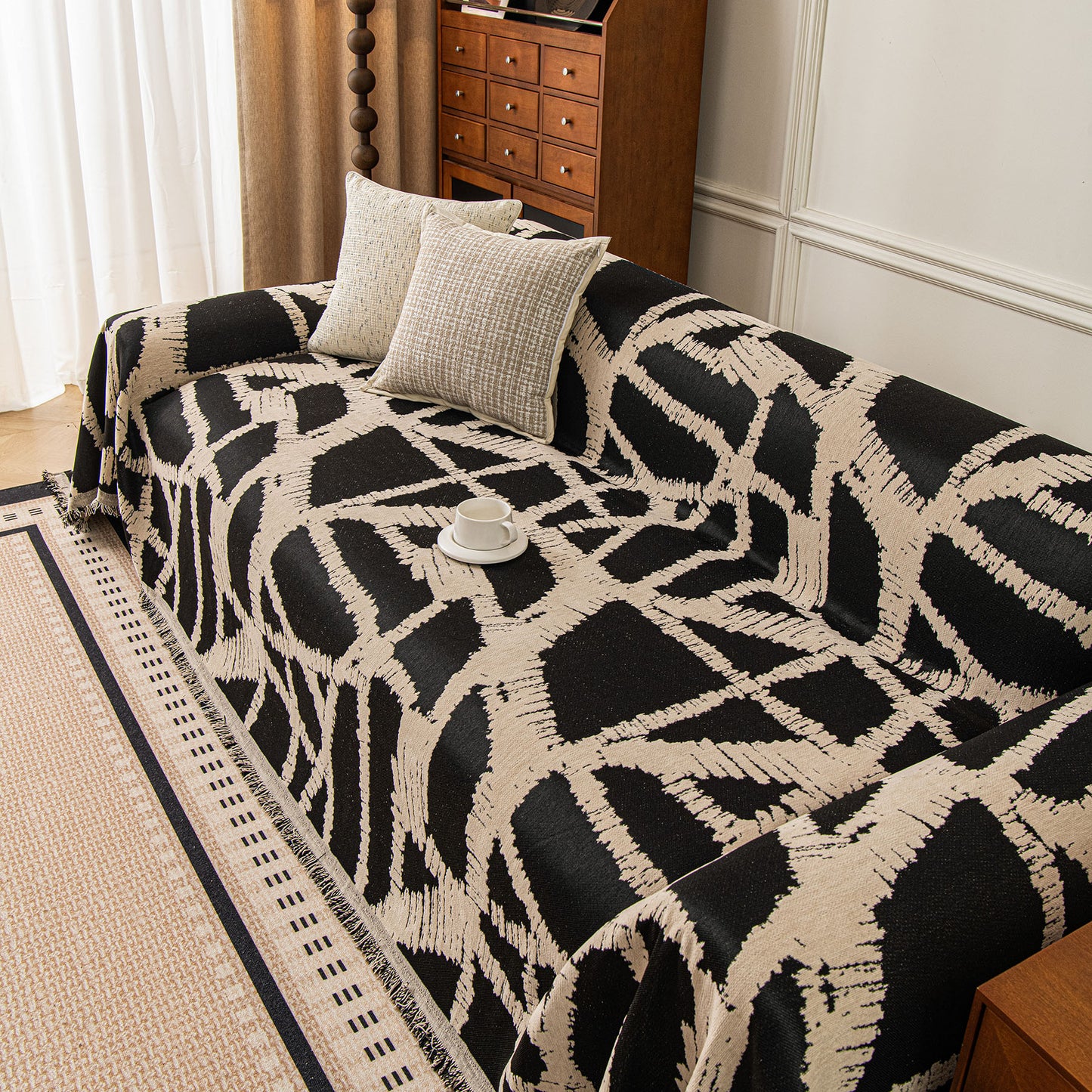 Modern Chenille Bold Abstract Pattern Sofa Cover, Artistic Decorative Furniture Cover