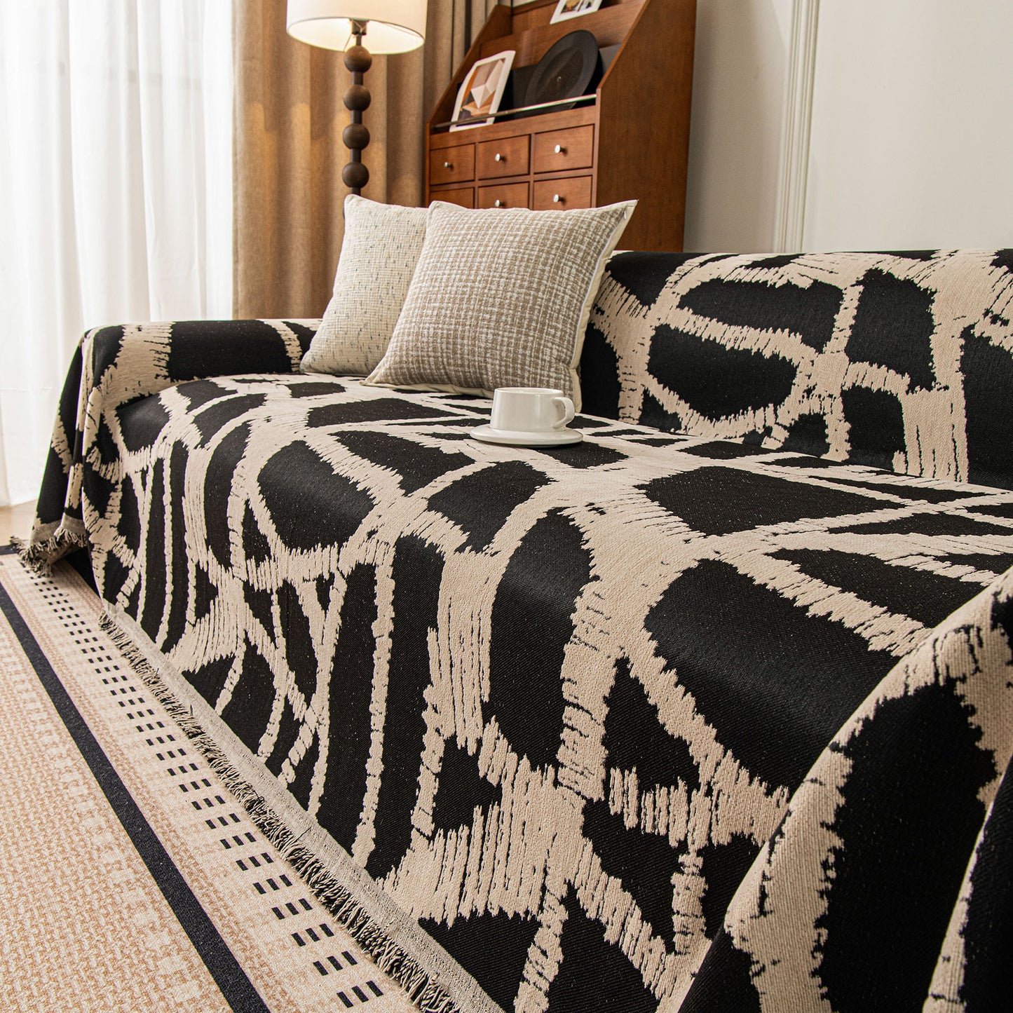 Modern Chenille Bold Abstract Pattern Sofa Cover, Artistic Decorative Furniture Cover