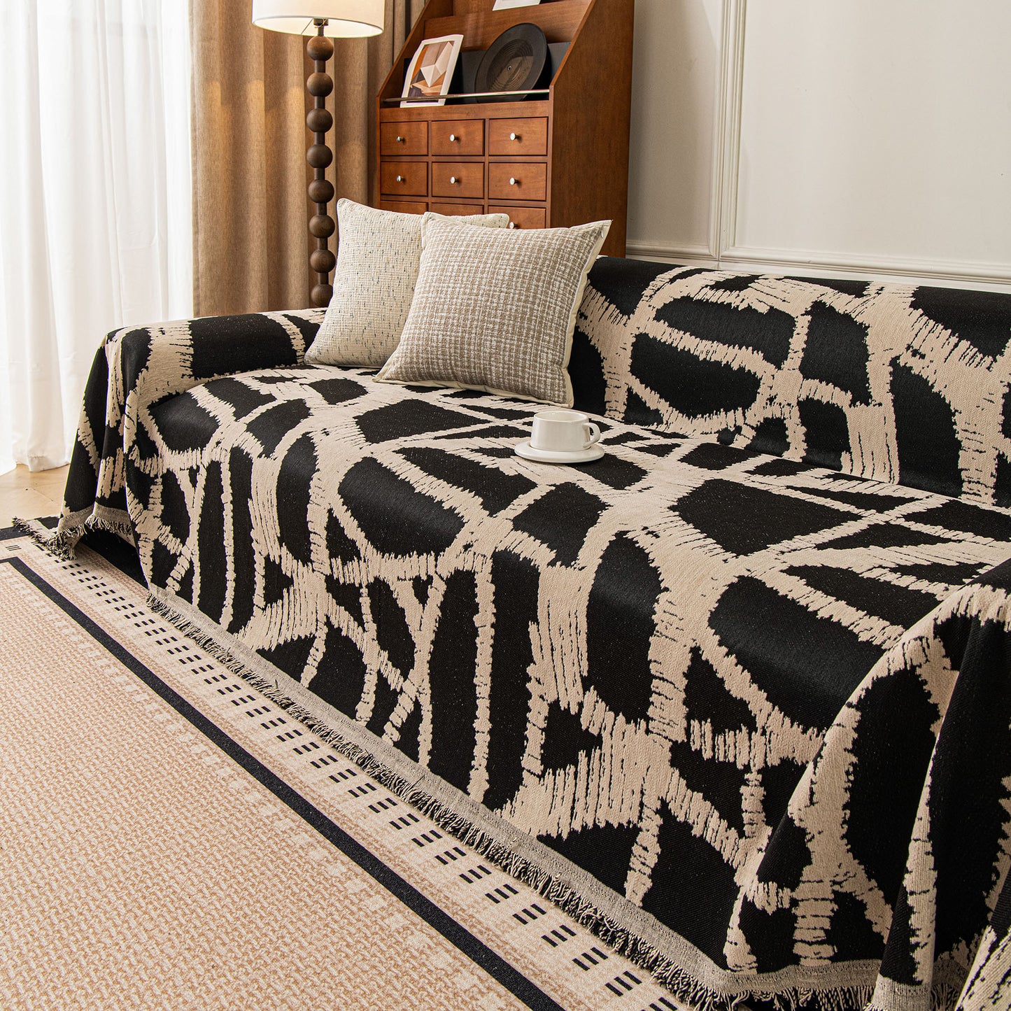 Modern Chenille Bold Abstract Pattern Sofa Cover, Artistic Decorative Furniture Cover