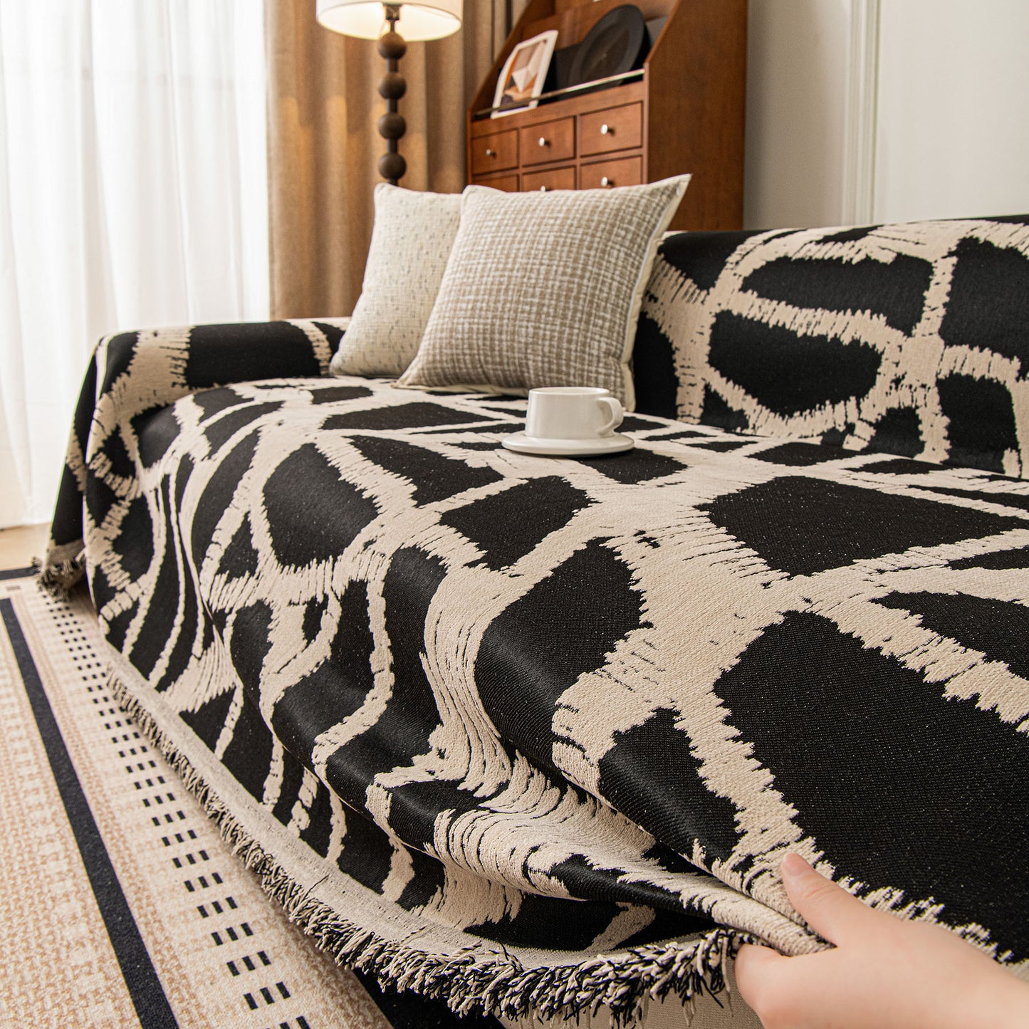 Modern Chenille Bold Abstract Pattern Sofa Cover, Artistic Decorative Furniture Cover