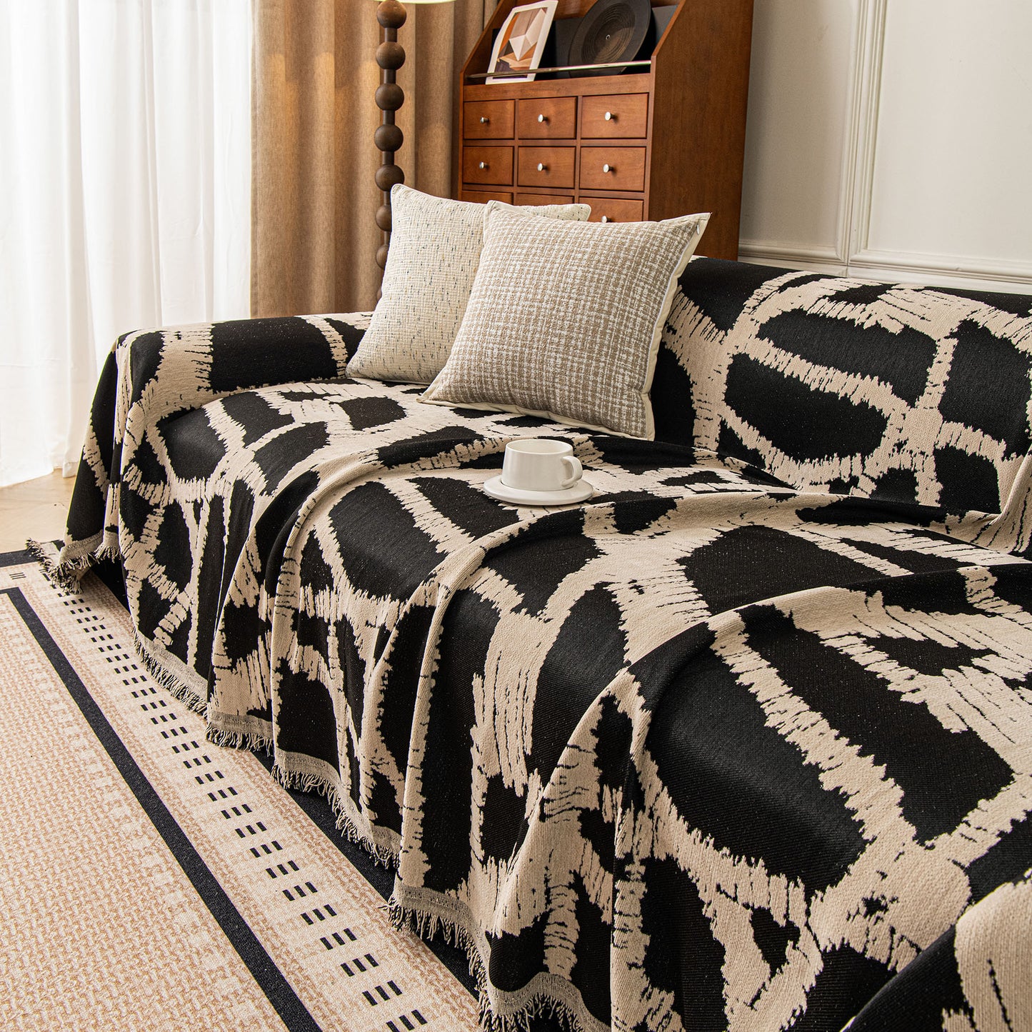 Modern Chenille Bold Abstract Pattern Sofa Cover, Artistic Decorative Furniture Cover