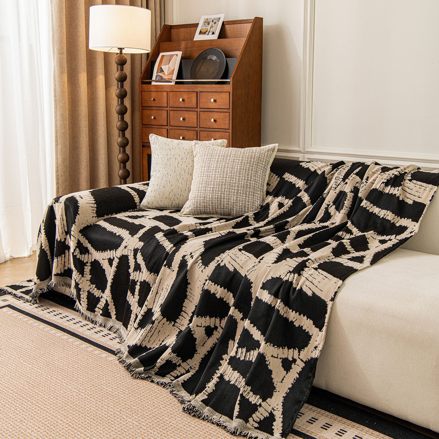 Modern Chenille Bold Abstract Pattern Sofa Cover, Artistic Decorative Furniture Cover