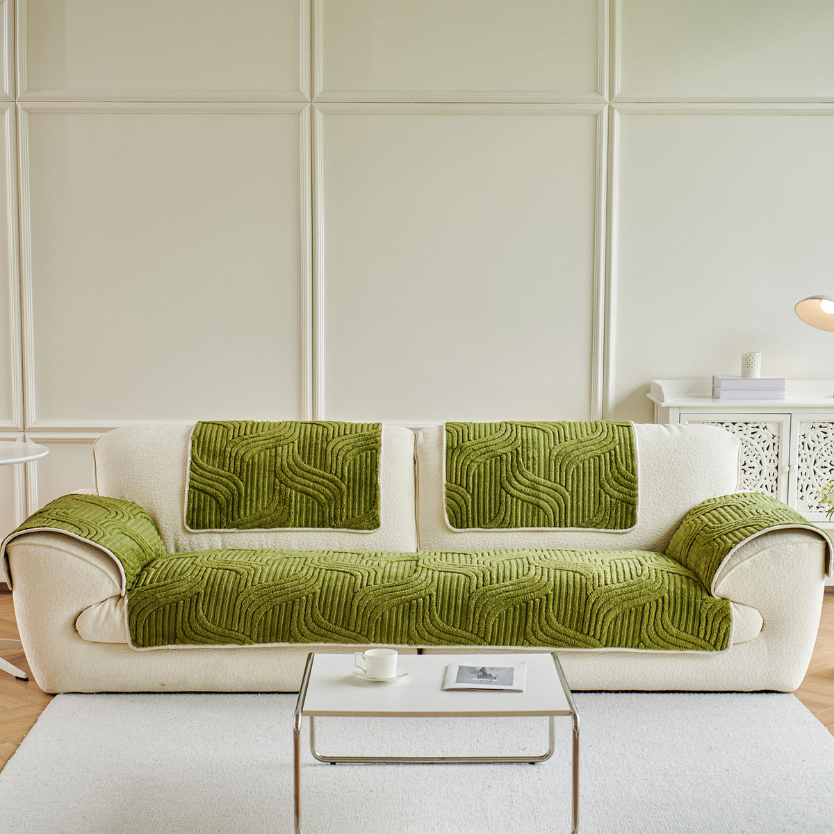 Luxury Plush Non-Slip Sofa Covers, Soft Fuzzy Embossed Sofa Topper & Seat Covers