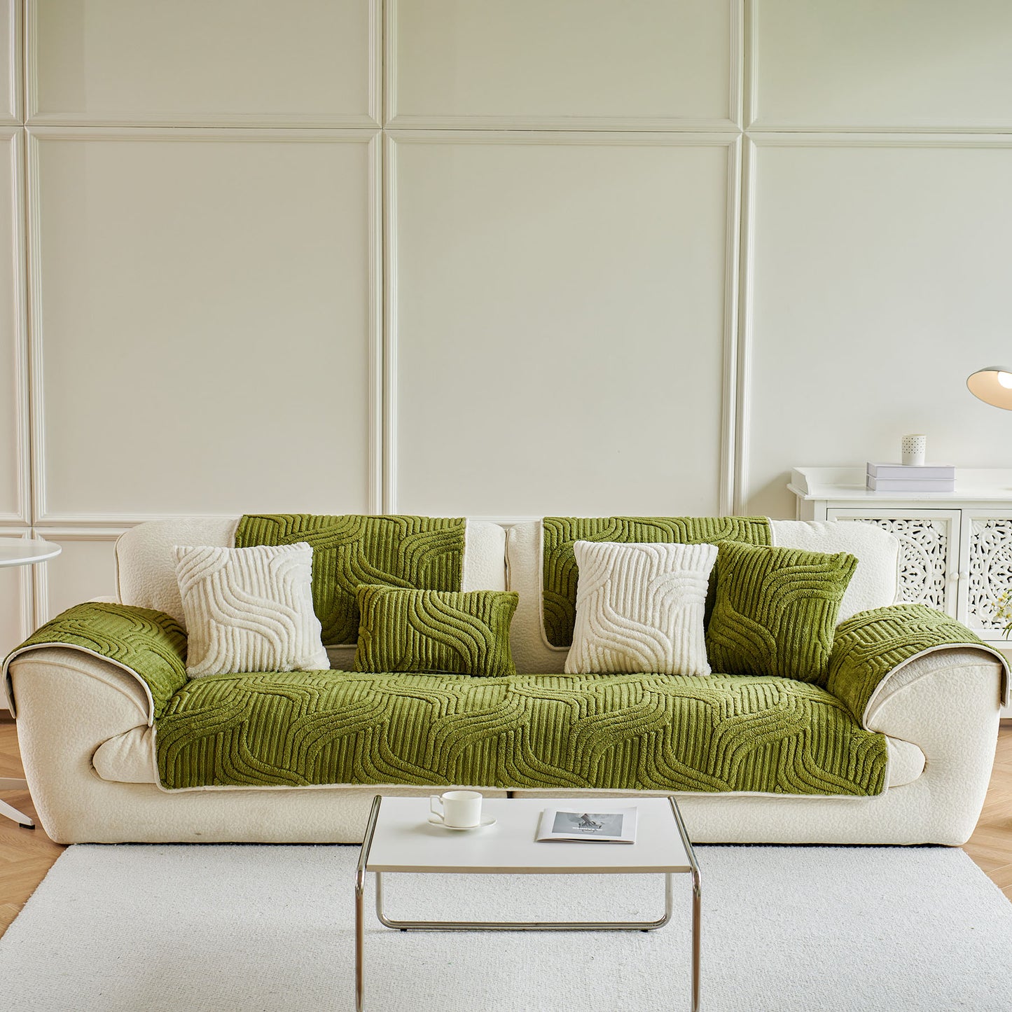 Luxury Plush Non-Slip Sofa Covers, Soft Fuzzy Embossed Sofa Topper & Seat Covers