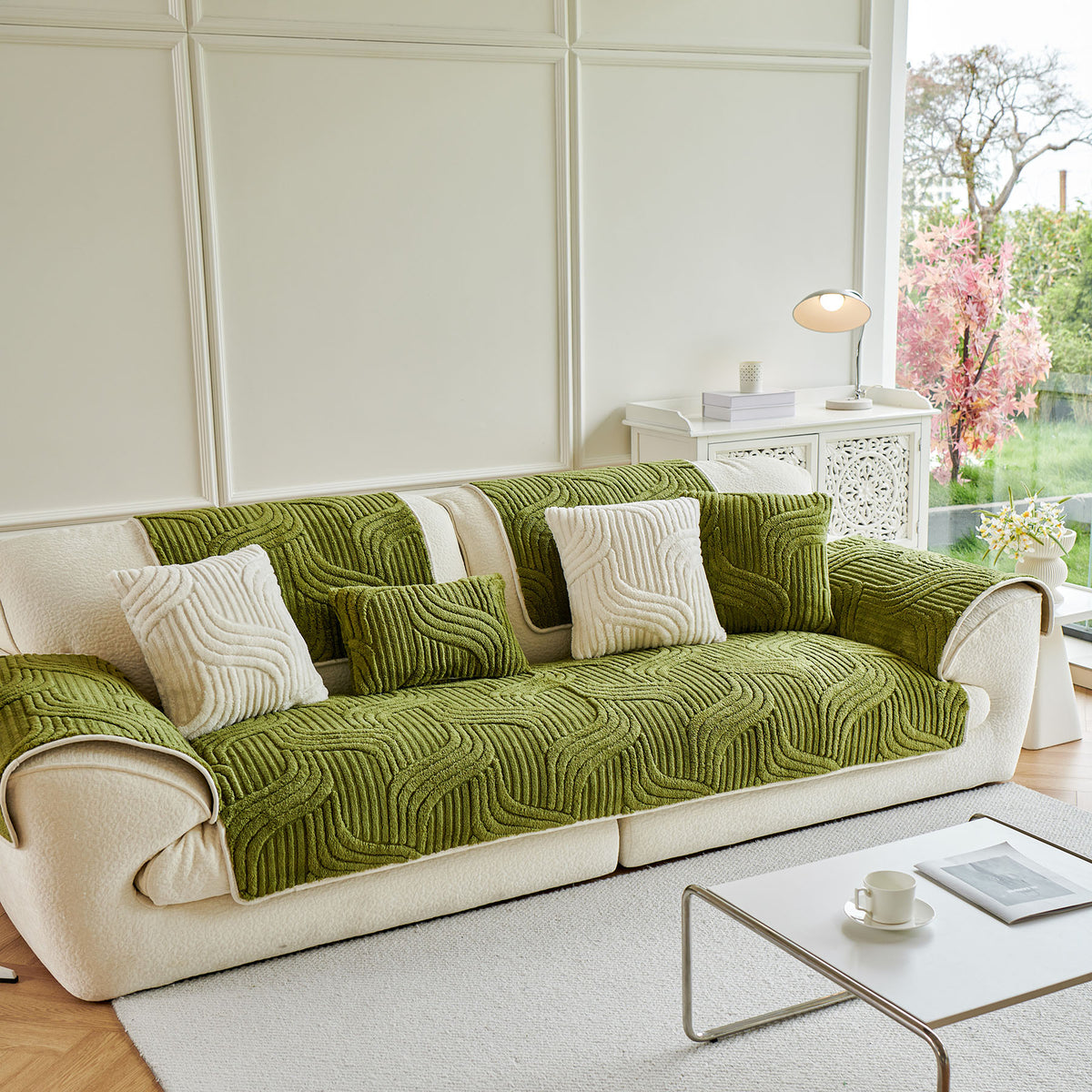 Luxury Plush Non-Slip Sofa Covers, Soft Fuzzy Embossed Sofa Topper & Seat Covers