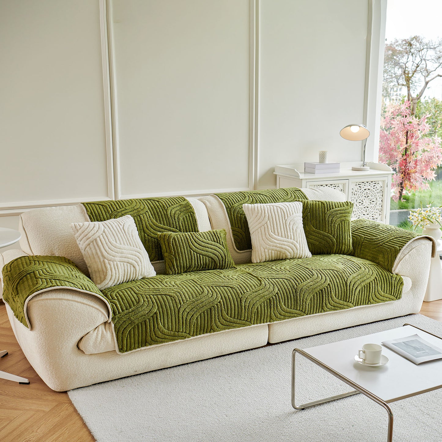 Luxury Plush Non-Slip Sofa Covers, Soft Fuzzy Embossed Sofa Topper & Seat Covers