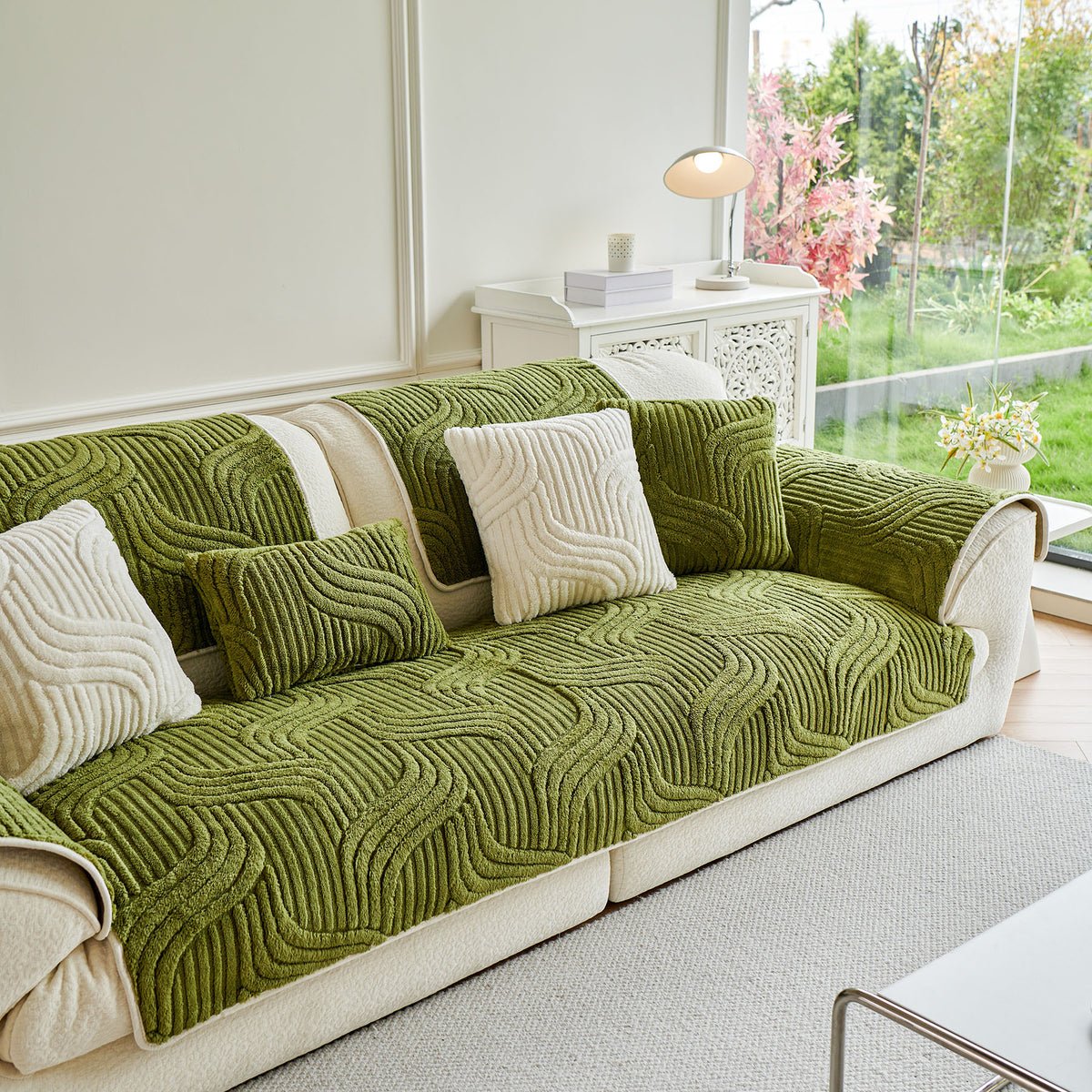 Luxury Plush Non-Slip Sofa Covers, Soft Fuzzy Embossed Sofa Topper & Seat Covers
