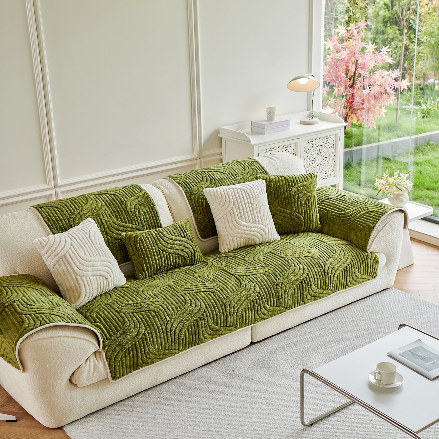Luxury Plush Non-Slip Sofa Covers, Soft Fuzzy Embossed Sofa Topper & Seat Covers