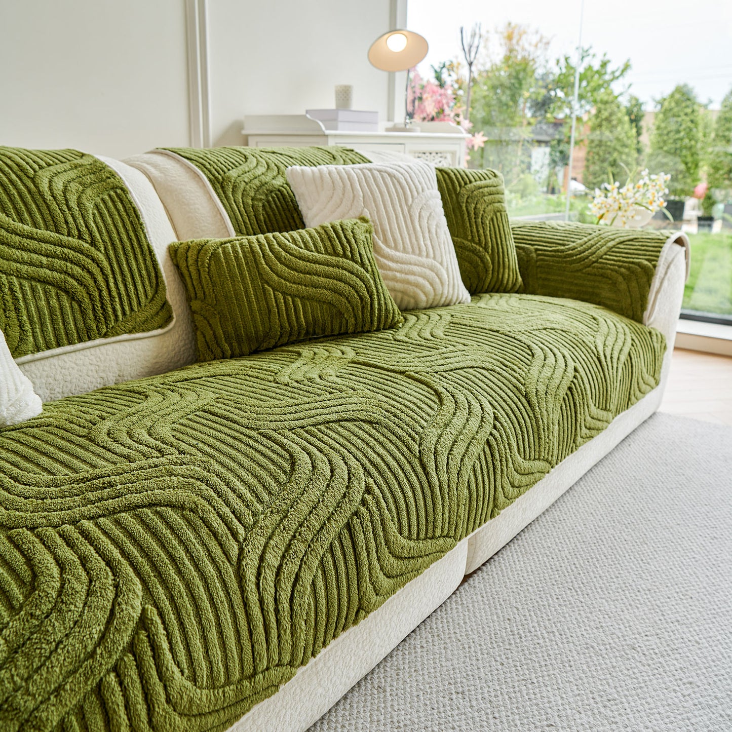 Luxury Plush Non-Slip Sofa Covers, Soft Fuzzy Embossed Sofa Topper & Seat Covers