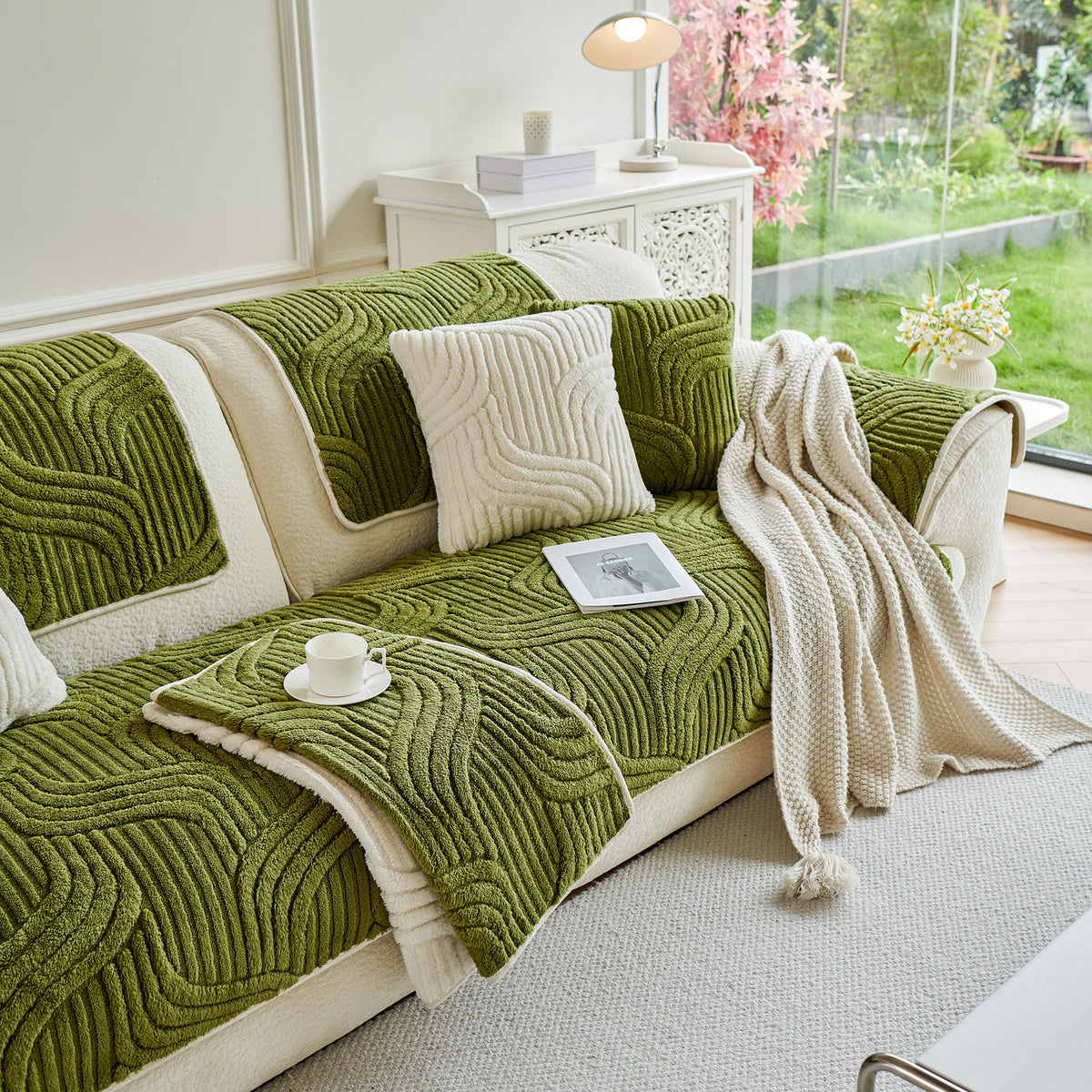 Luxury Plush Non-Slip Sofa Covers, Soft Fuzzy Embossed Sofa Topper & Seat Covers