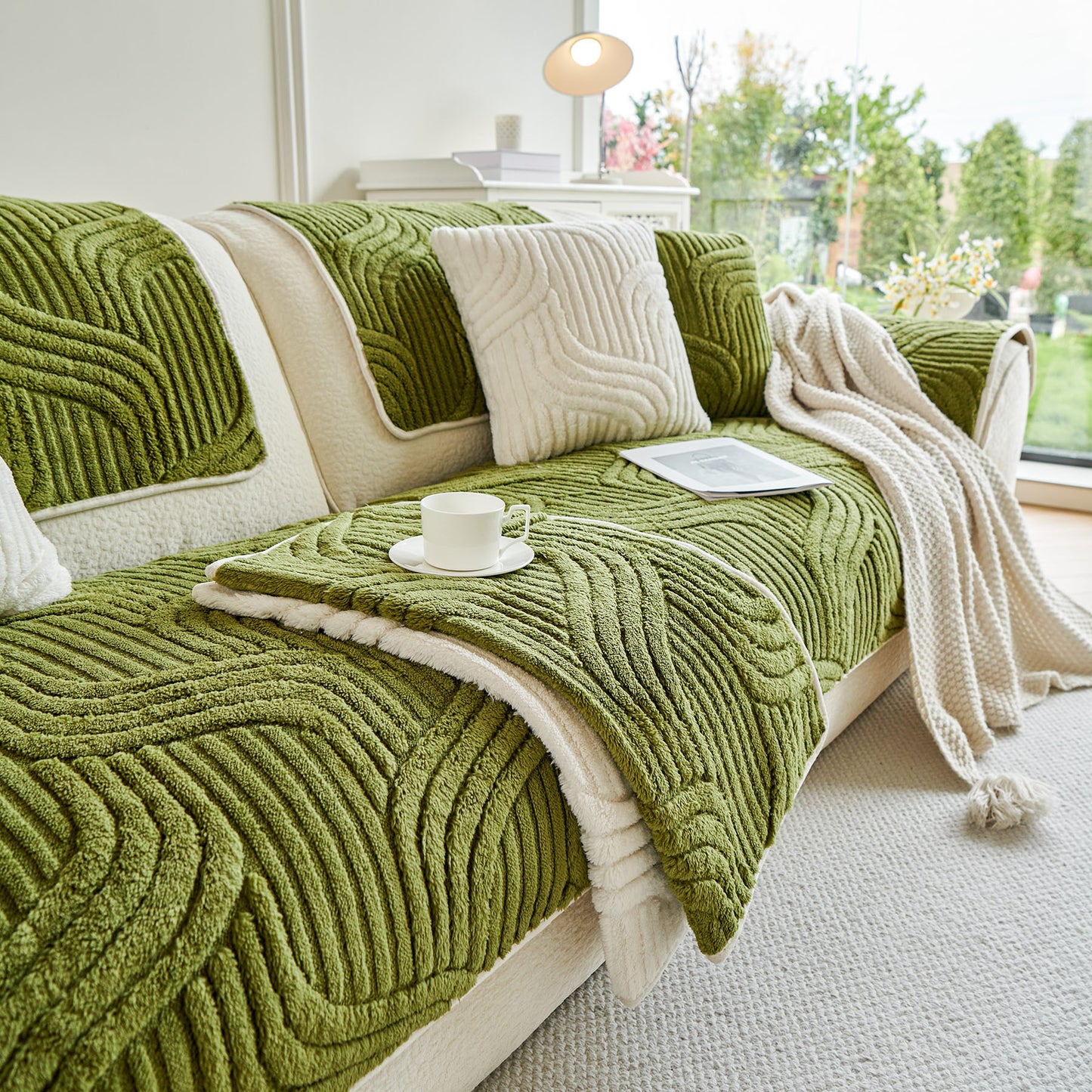 Luxury Plush Non-Slip Sofa Covers, Soft Fuzzy Embossed Sofa Topper & Seat Covers