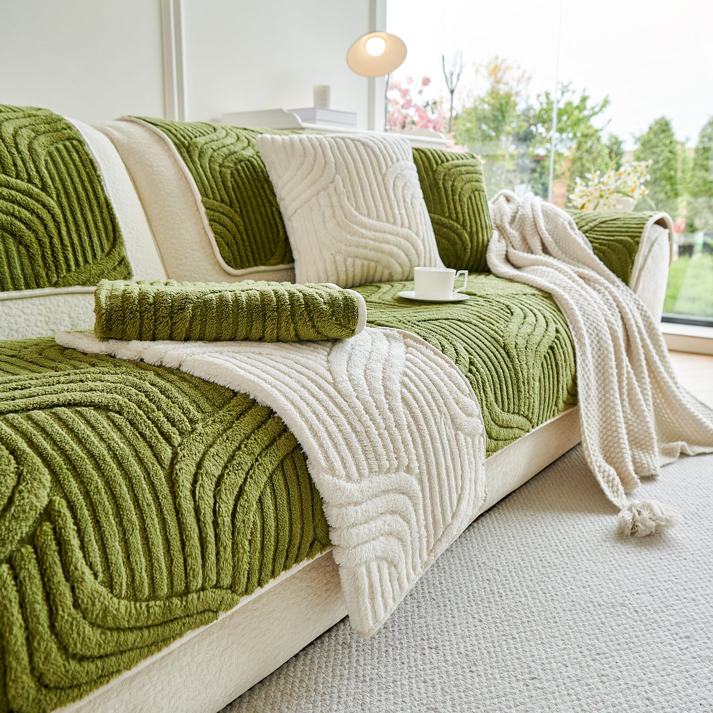 Luxury Plush Non-Slip Sofa Covers, Soft Fuzzy Embossed Sofa Topper & Seat Covers