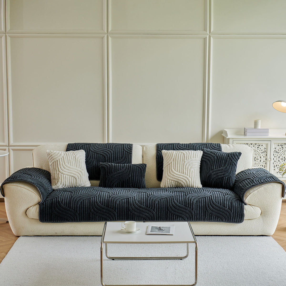 Luxury Plush Non-Slip Sofa Covers, Soft Fuzzy Embossed Sofa Topper & Seat Covers