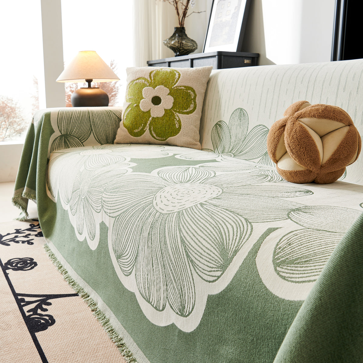 Florale Sofa-Bezüge Wendbare Sofa-Wurfdecken mit Quasten Hübsche Möbel – Slipcover KAS™