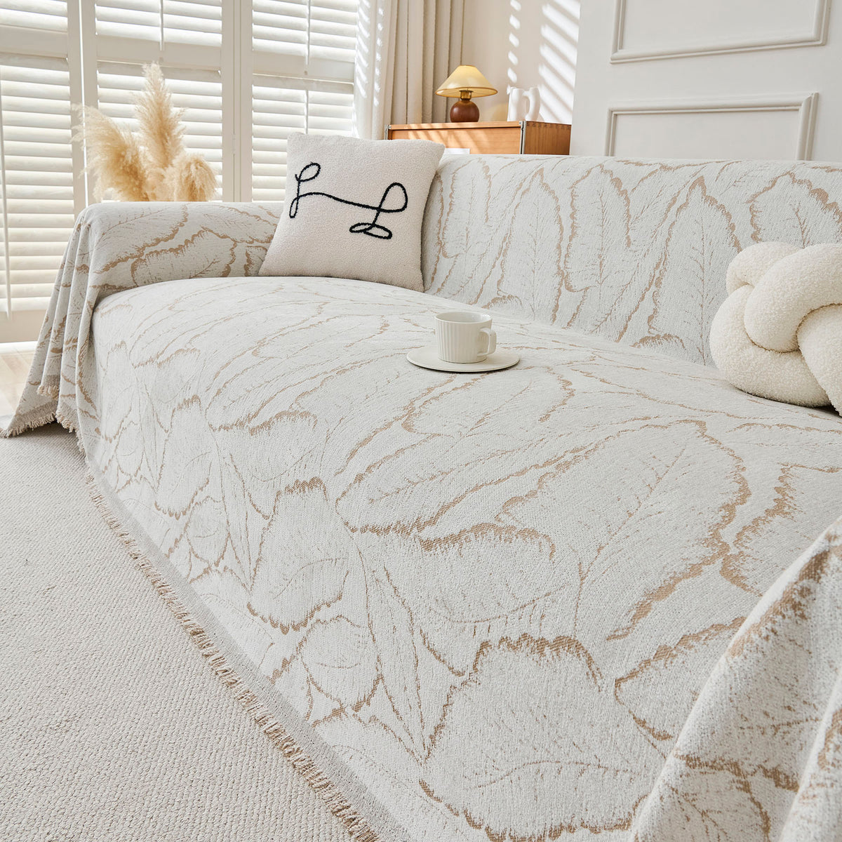 Oversized Leaf Sofa Throw Cover, Botanical Textured Couch Cover for Sectional Sofa
