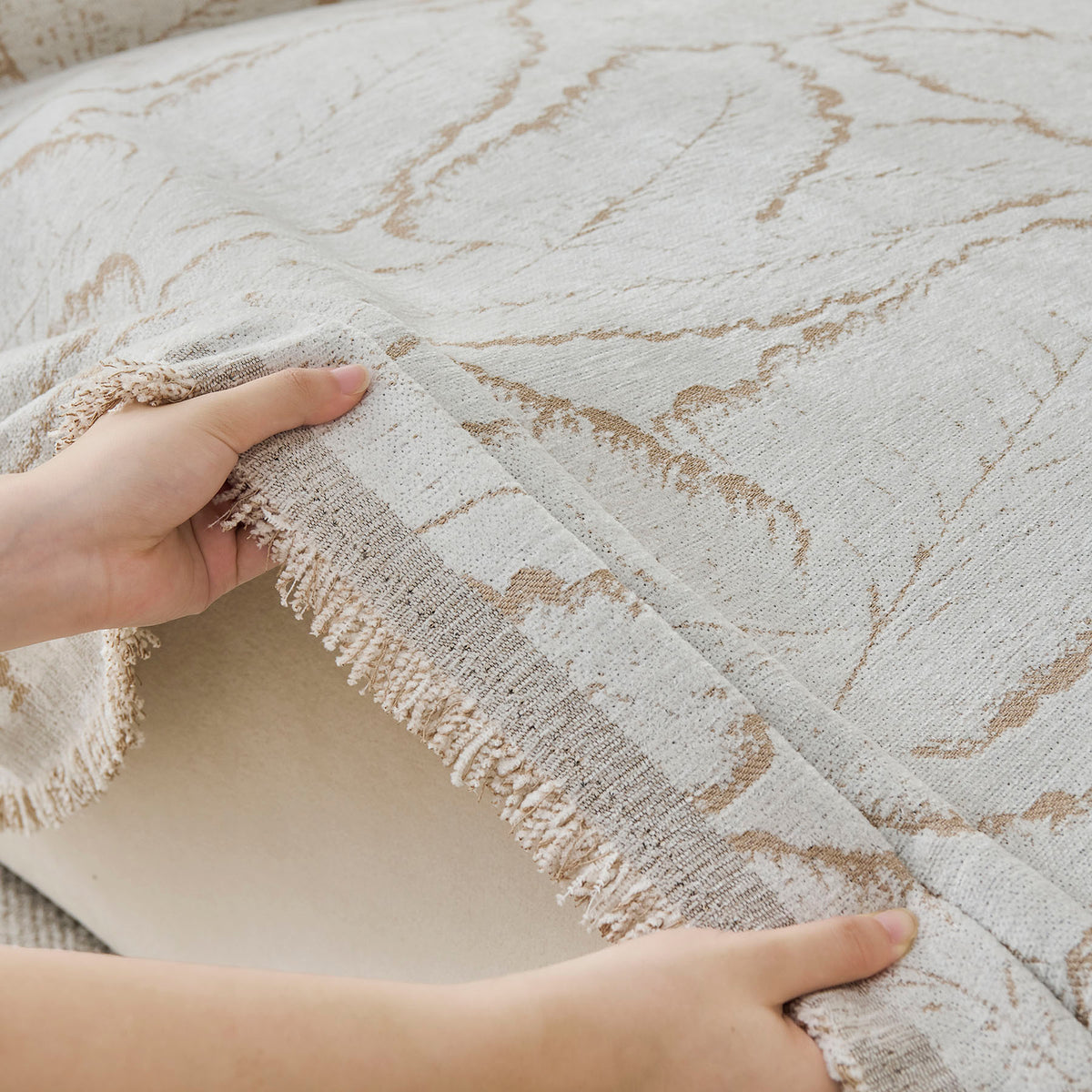 Oversized Leaf Sofa Throw Cover, Botanical Textured Couch Cover for Sectional Sofa