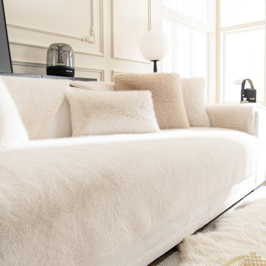 Faux Mink Velvet Luxury Fluffy Sofa Cushion, Winter Warm Thick Plush Non-slip Sofa Covers
