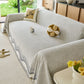 Modern Boho Chenille Herringbone Sofa Throw Cover, Geometric Couch Protector with Fringe