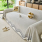 Modern Boho Chenille Herringbone Sofa Throw Cover, Geometric Couch Protector with Fringe