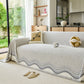Modern Boho Chenille Herringbone Sofa Throw Cover, Geometric Couch Protector with Fringe