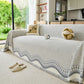 Modern Boho Chenille Herringbone Sofa Throw Cover, Geometric Couch Protector with Fringe