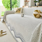 Modern Boho Chenille Herringbone Sofa Throw Cover, Geometric Couch Protector with Fringe