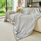 Modern Boho Chenille Herringbone Sofa Throw Cover, Geometric Couch Protector with Fringe