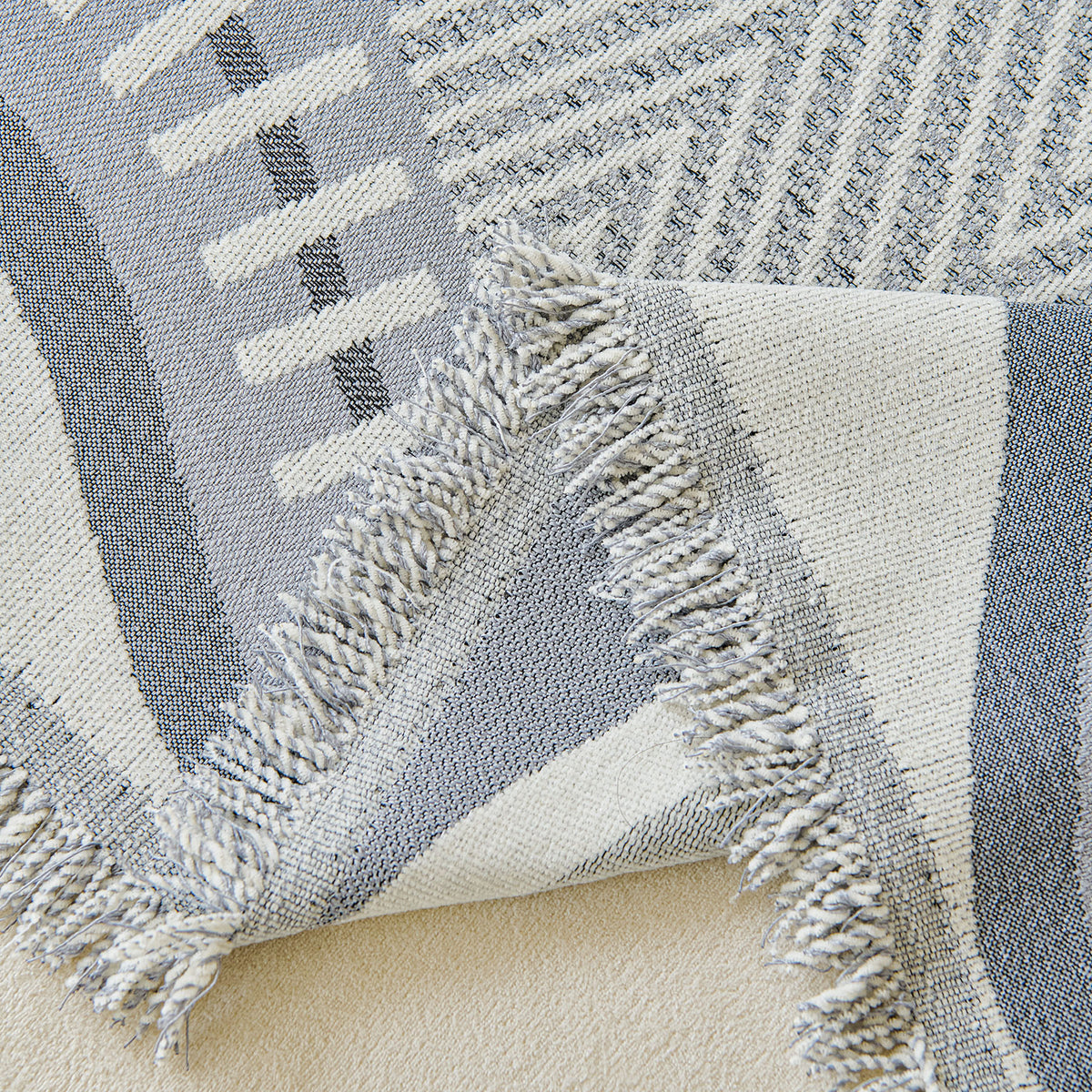 Modern Boho Chenille Herringbone Sofa Throw Cover, Geometric Couch Protector with Fringe