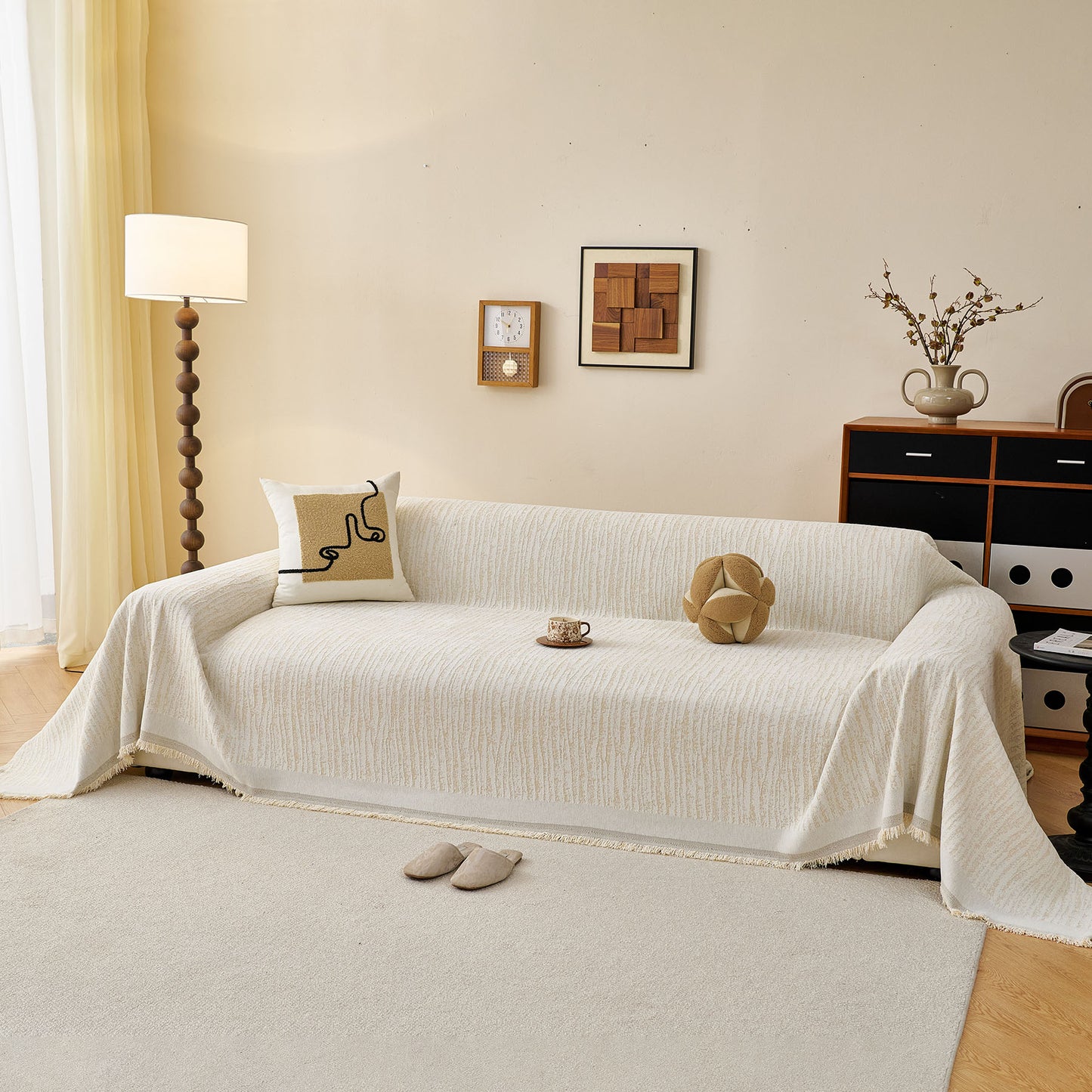 Textured Sofa Cover Blanket for Couch, Modern Decorative Furniture Protector Throw