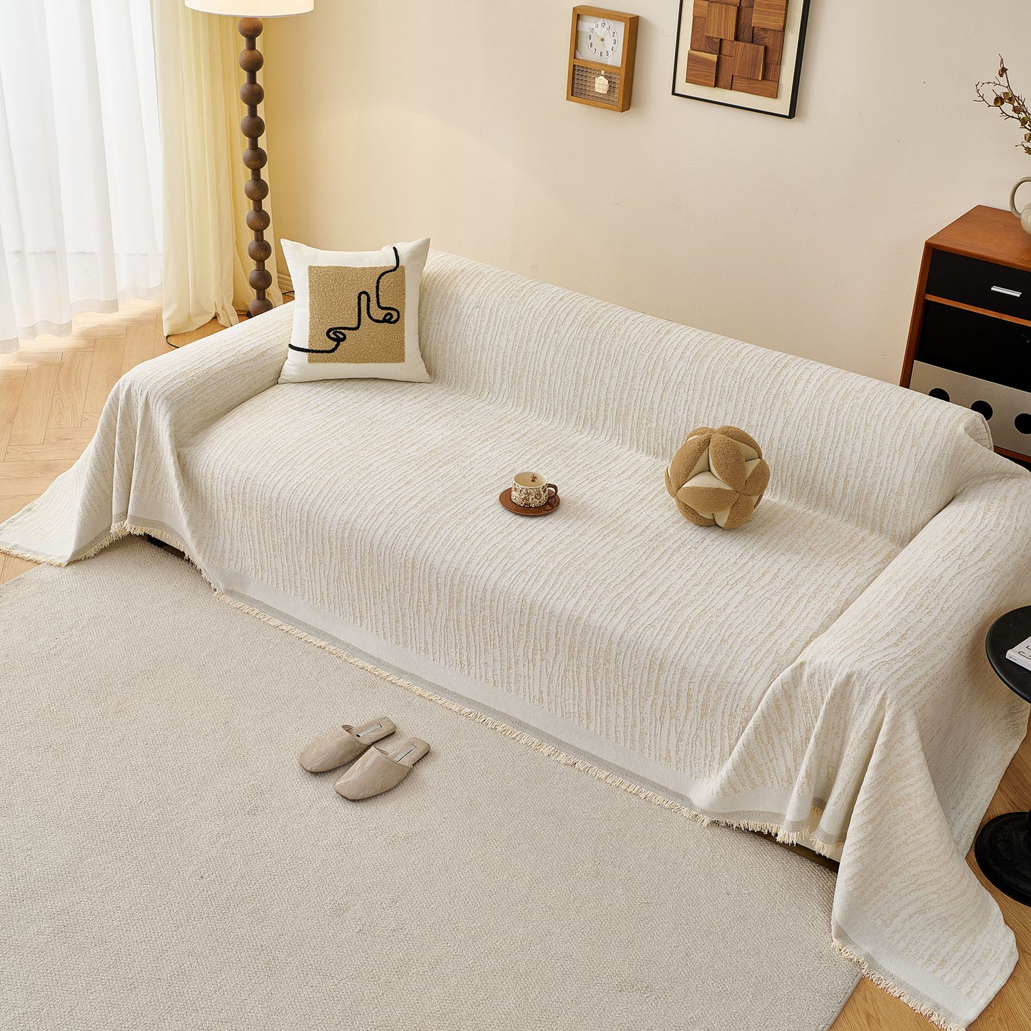 Textured Sofa Cover Blanket for Couch, Modern Decorative Furniture Protector Throw