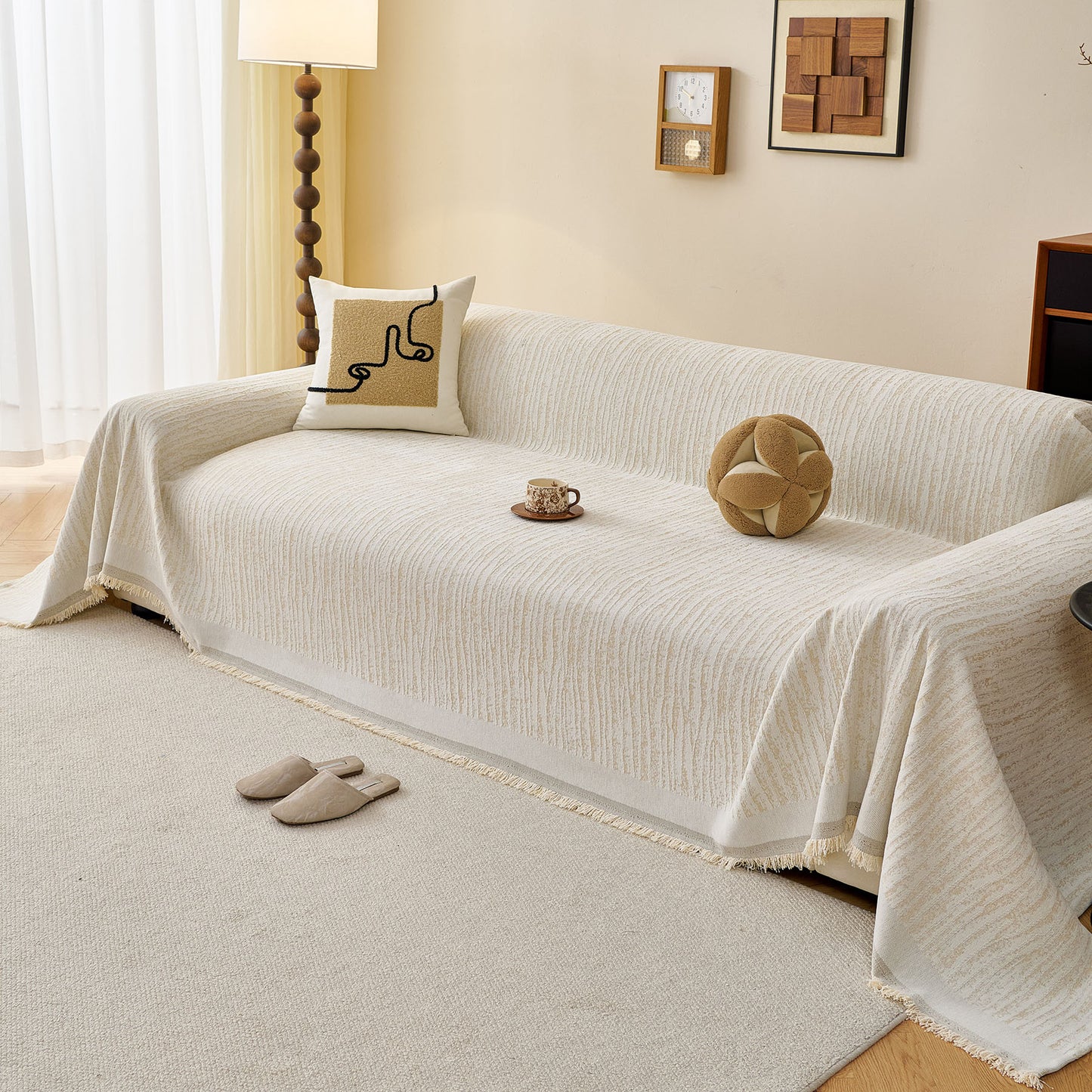 Textured Sofa Cover Blanket for Couch, Modern Decorative Furniture Protector Throw