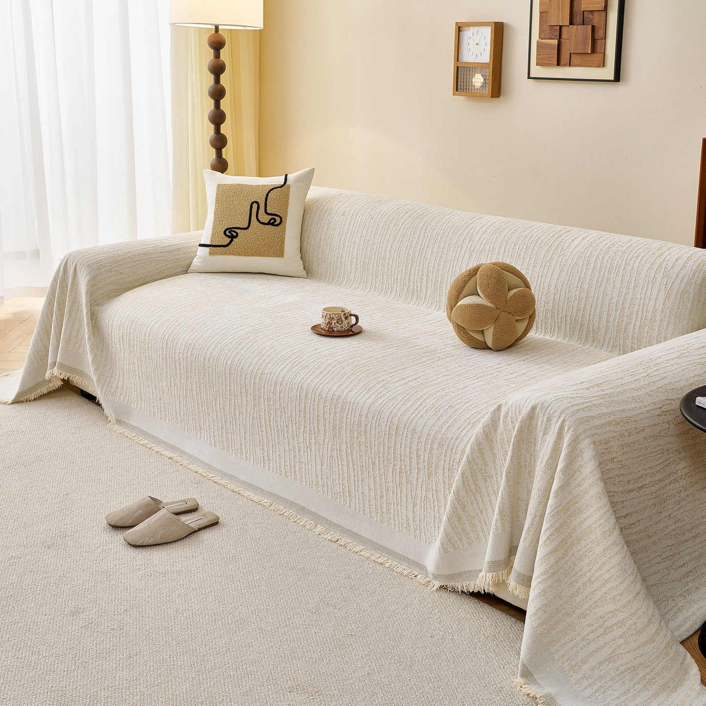 Textured Sofa Cover Blanket for Couch, Modern Decorative Furniture Protector Throw
