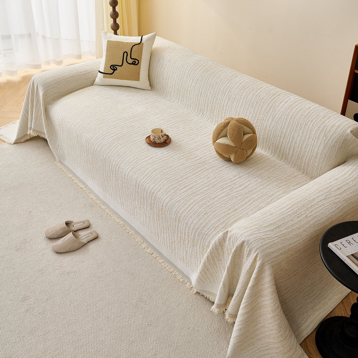 Textured Sofa Cover Blanket for Couch, Modern Decorative Furniture Protector Throw