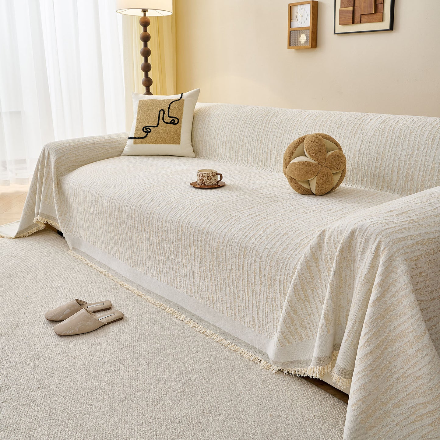 Textured Sofa Cover Blanket for Couch, Modern Decorative Furniture Protector Throw