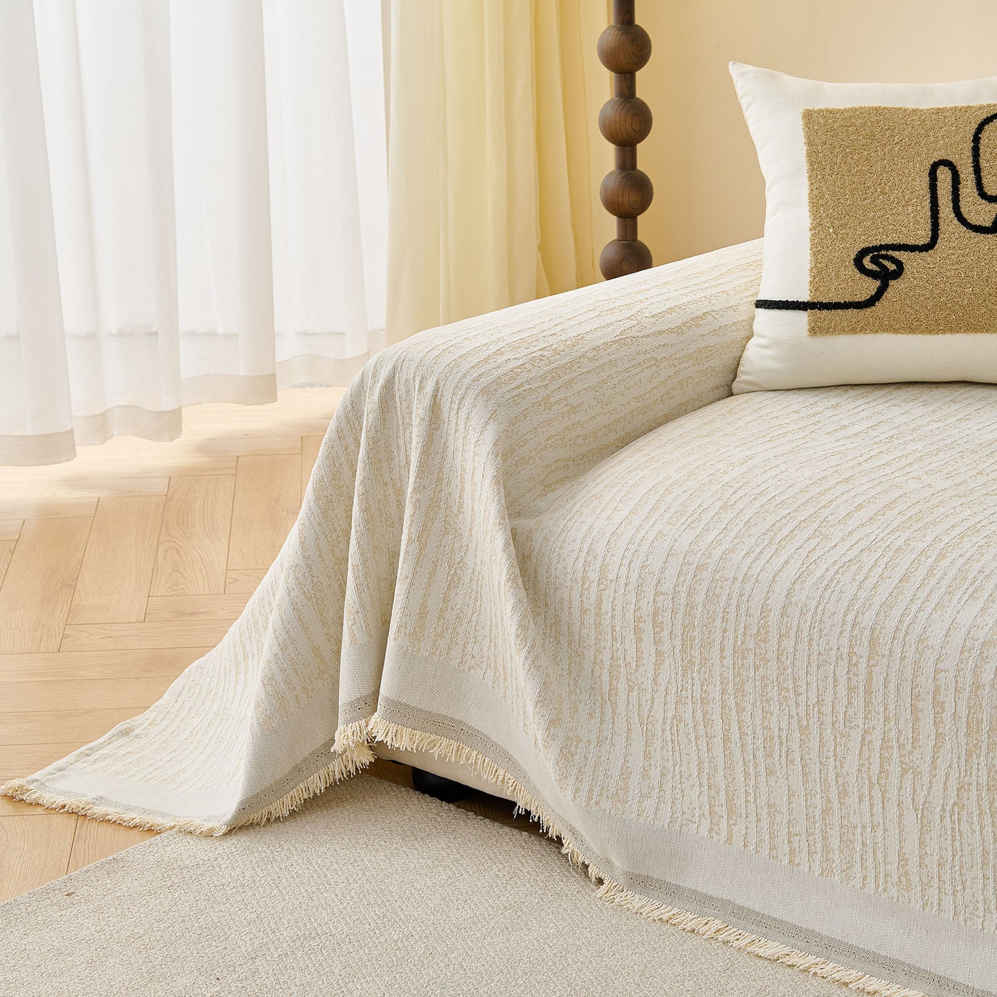 Textured Sofa Cover Blanket for Couch, Modern Decorative Furniture Protector Throw