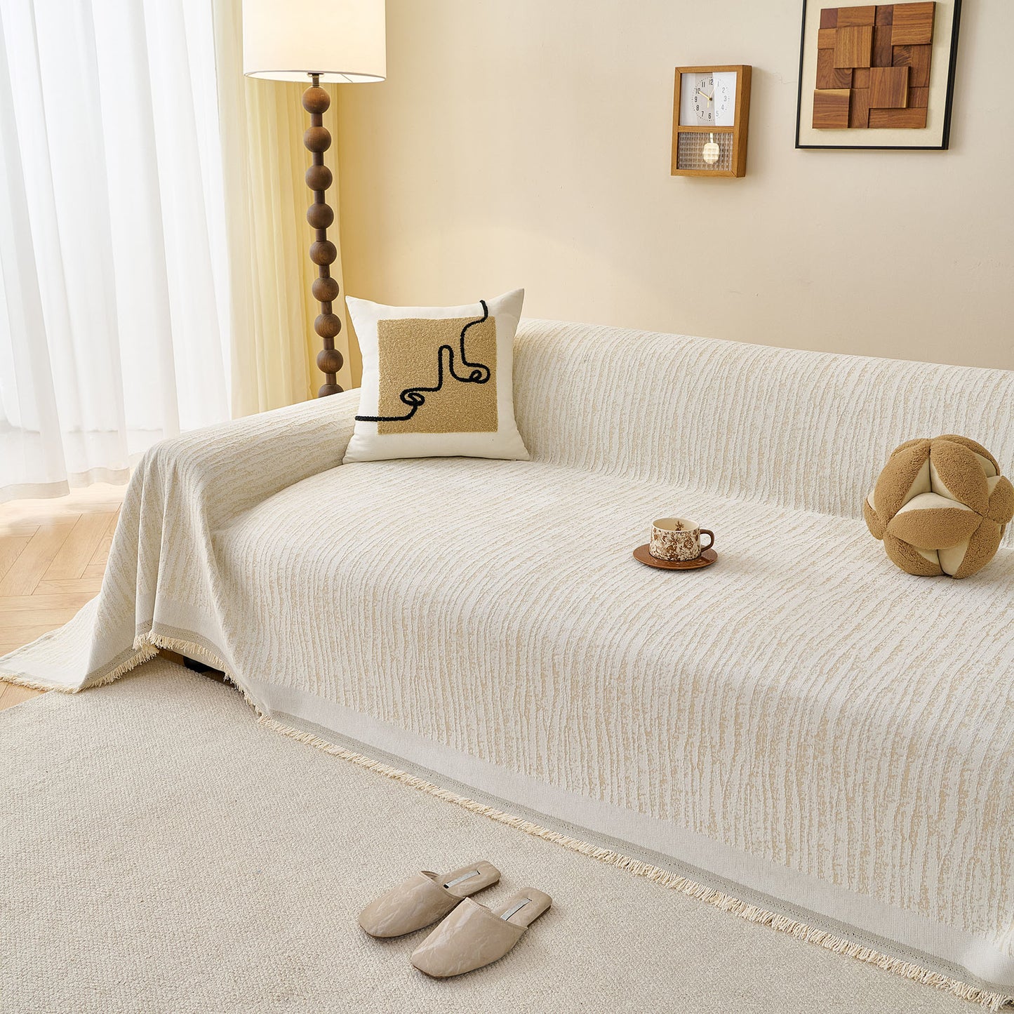 Textured Sofa Cover Blanket for Couch, Modern Decorative Furniture Protector Throw