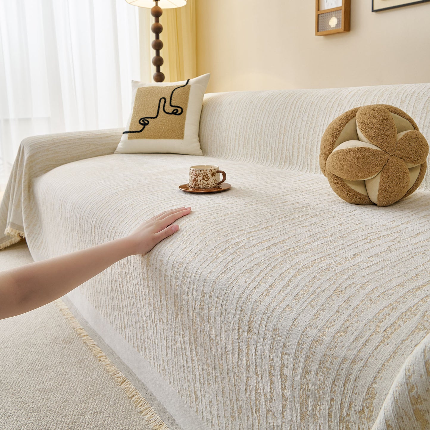 Textured Sofa Cover Blanket for Couch, Modern Decorative Furniture Protector Throw
